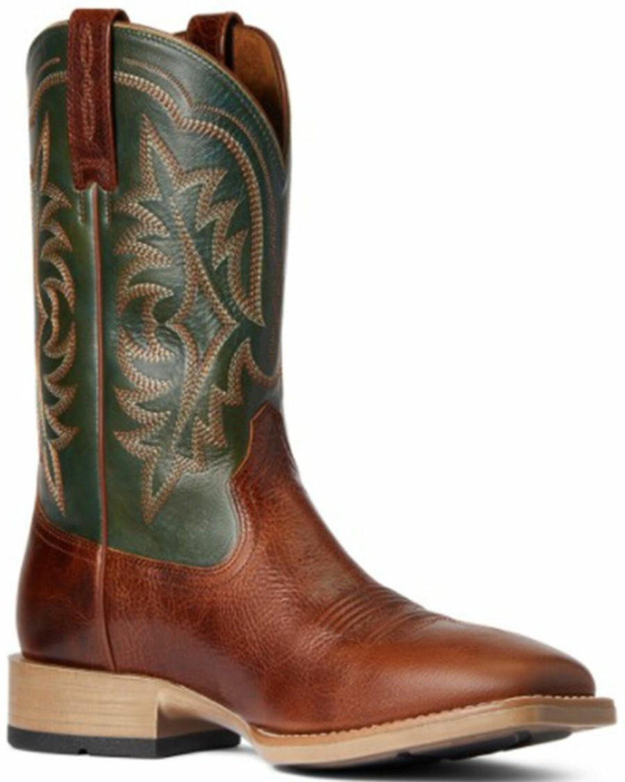 Men * | Premium Ariat Men'S Gingersnap & Tack Green Ryden Ultra Full-Grain Western Boot Wide Square Toe