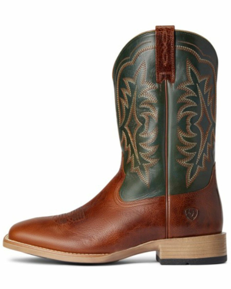 Men * | Premium Ariat Men'S Gingersnap & Tack Green Ryden Ultra Full-Grain Western Boot Wide Square Toe