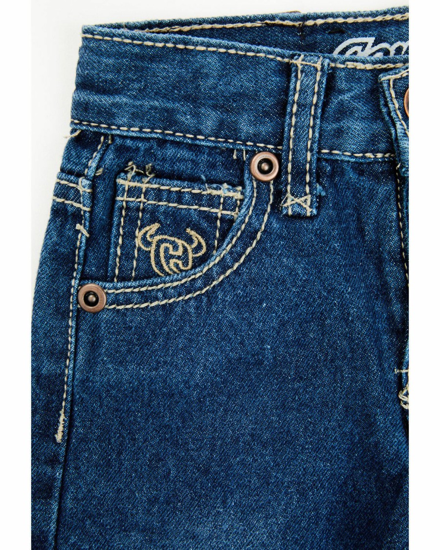 Kids * | Exquisite Gifts Cowboy Hardware Infant & Toddler Boys' Medium Wash Steerhead Skull Pocket Straight Leg Jeans