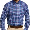 Men * | Hot Selling Ariat Men'S Collins Blue Fr Plaid Button Work Shirt Big & Tall