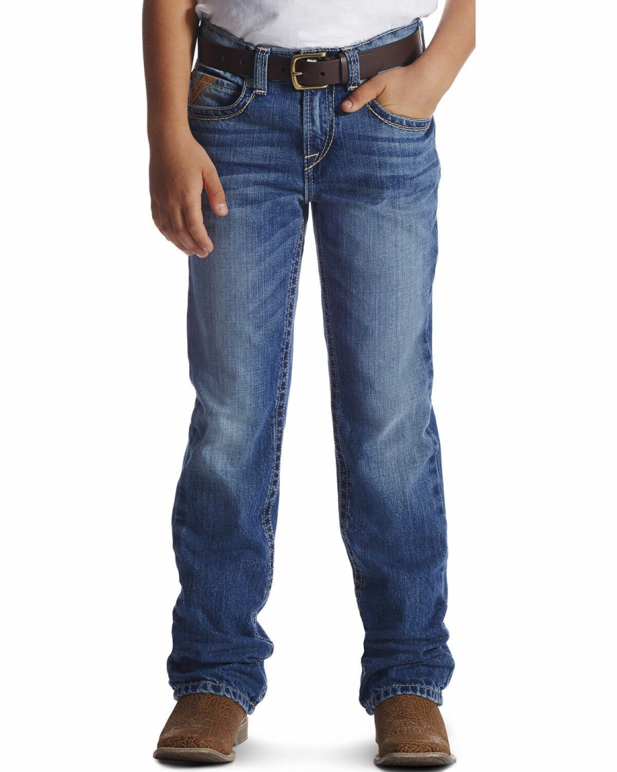 Kids * | New Ariat Boys' Blue B4 Relaxed Fit Boundary Dakota Bootcut Jeans