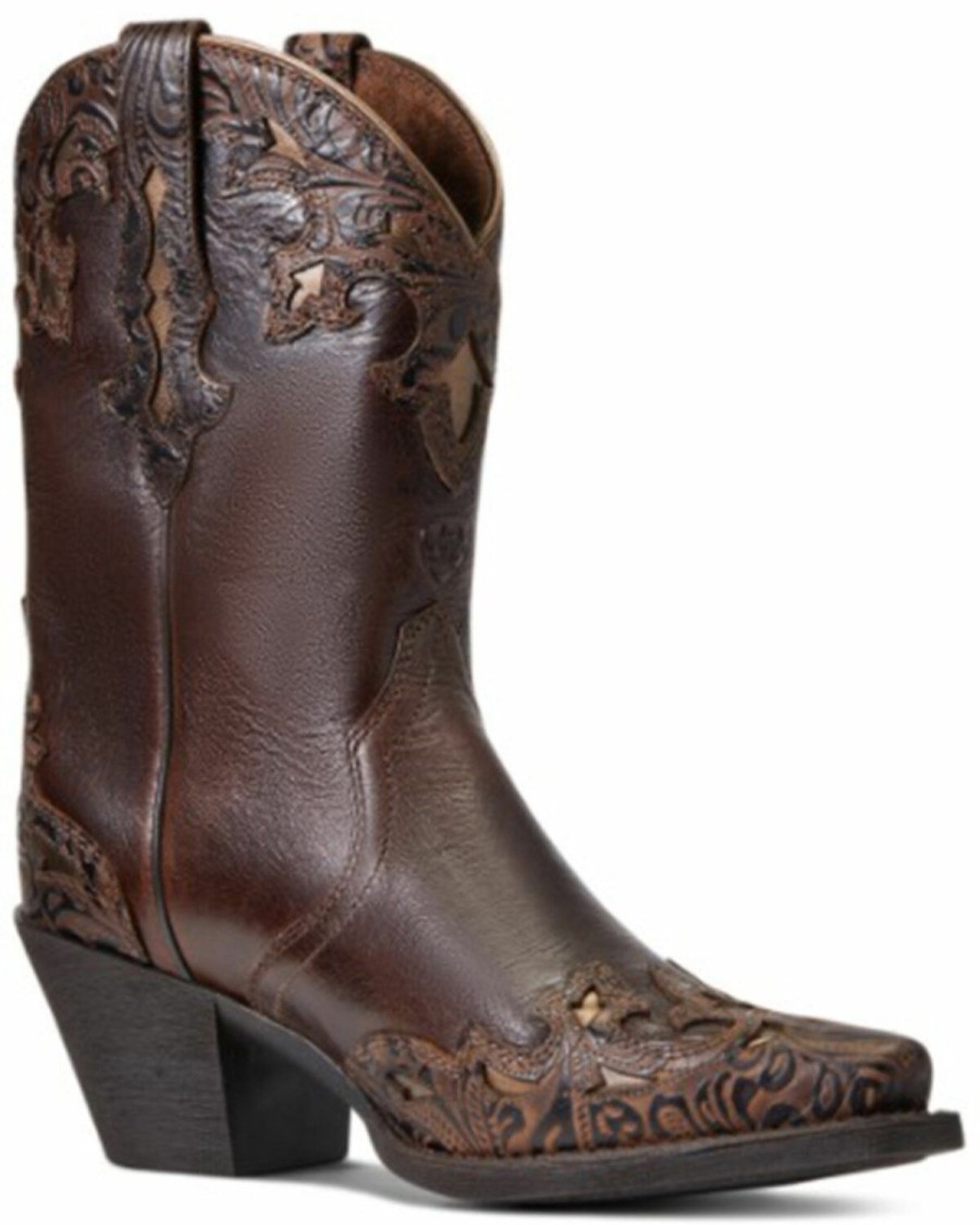 Women * | New Ariat Women'S Decedence & Floral Emboss Patsy Full Grain Western Boot Snip Toe