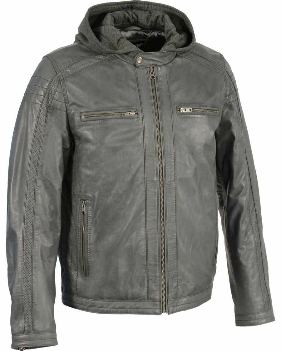 Men * | Sale Online Milwaukee Leather Men'S Zipper Front Leather Jacket W/ Removable Hood