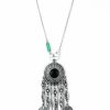 Women * | Hot Selling Shyanne Women'S Silver Dangling Fringe Onyx Stone Pendant Necklace