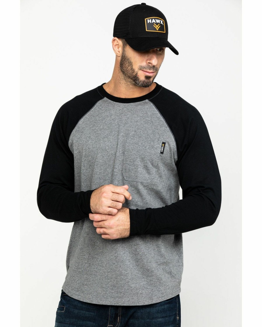 Men * | Exquisite Gifts Hawx Men'S Black Baseball Raglan Crew Long Sleeve Work Shirt