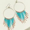 Gifts * | Unique Shyanne Women'S Silver & Turquoise Beaded Fringe Hanging Hoop Earrings