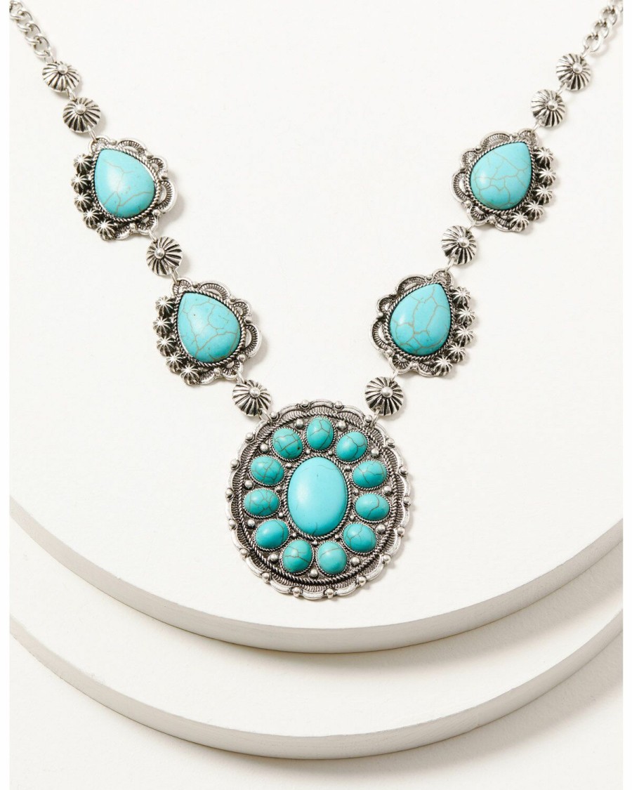 Women * | Official Shyanne Women'S Silver & Turquoise Concho Statement Necklace