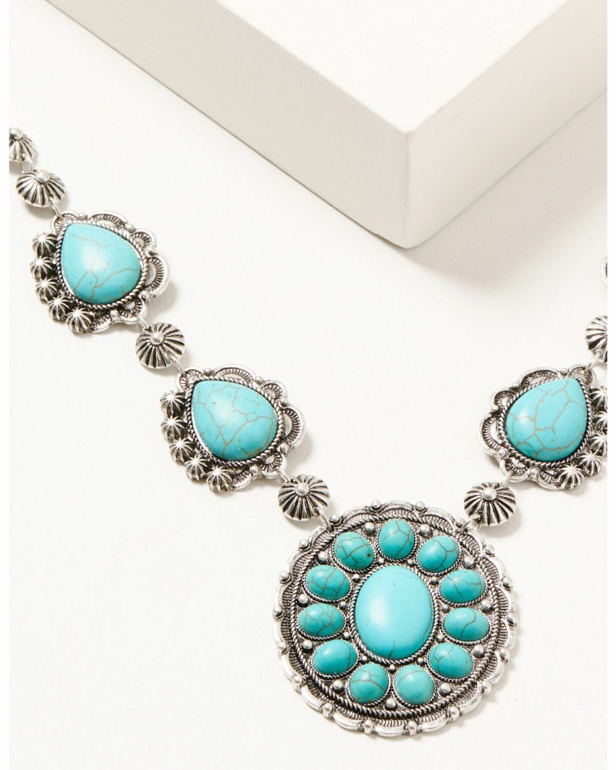 Women * | Official Shyanne Women'S Silver & Turquoise Concho Statement Necklace