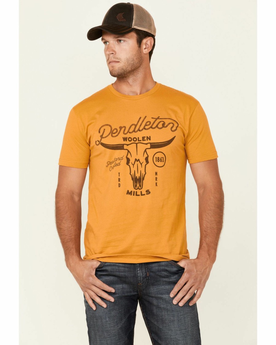 Men * | Attractive Pendleton Men'S Yellow Steer Skull Graphic Short Sleeve T-Shirt