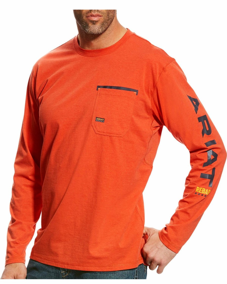 Men * | Latest Ariat Men'S Rebar Long Sleeve Logo Crew