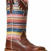 Women * | Cheap Ariat Women'S Fiona Rye Brown & Sedona Serape Full-Grain Leather Western Boot Wide Square Toe