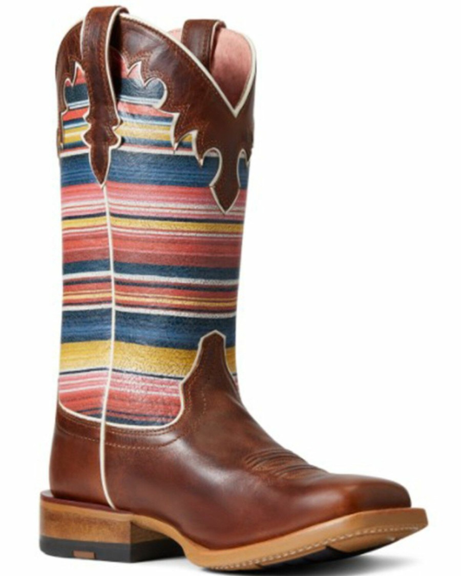 Women * | Cheap Ariat Women'S Fiona Rye Brown & Sedona Serape Full-Grain Leather Western Boot Wide Square Toe