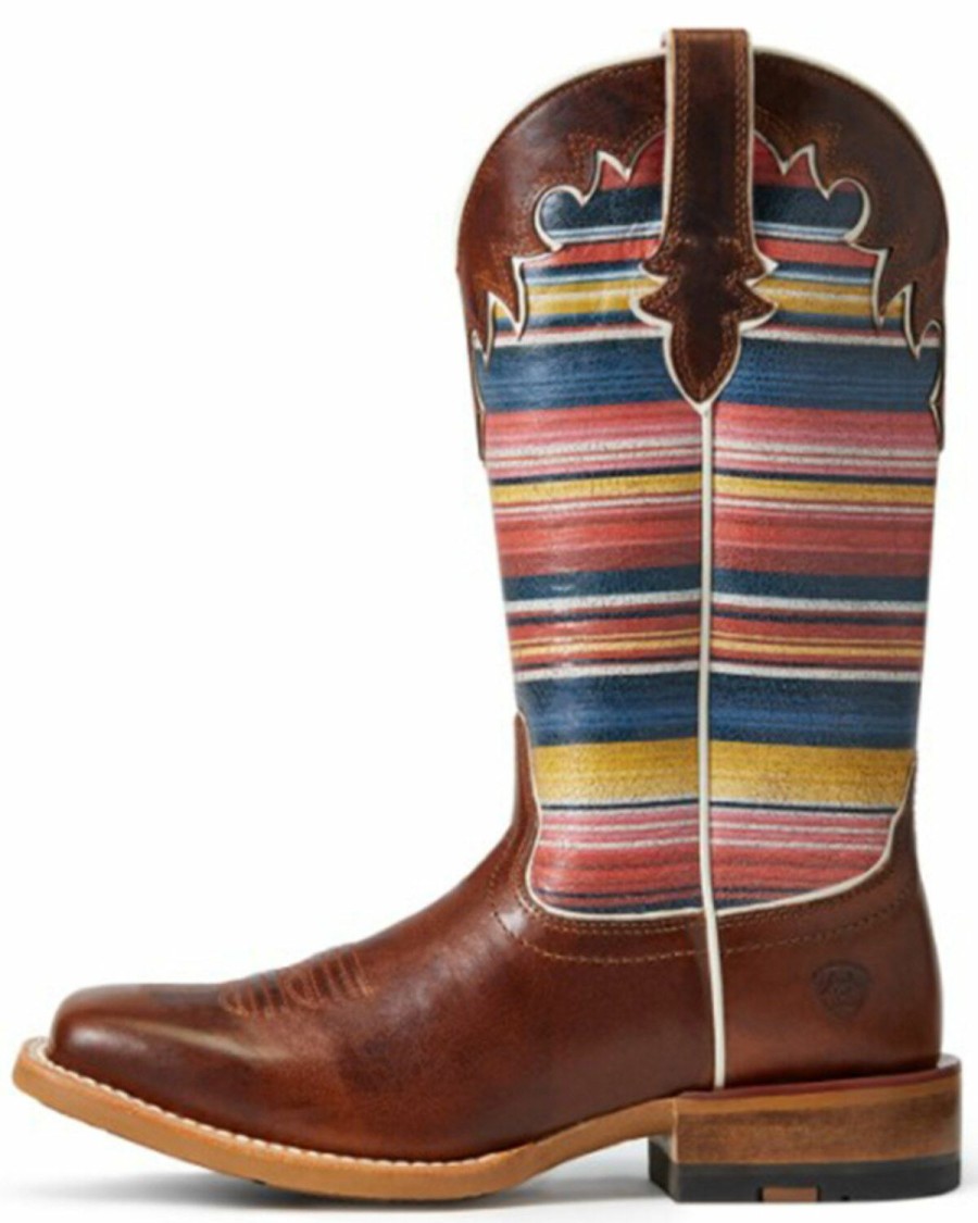 Women * | Cheap Ariat Women'S Fiona Rye Brown & Sedona Serape Full-Grain Leather Western Boot Wide Square Toe