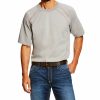 Men * | Sale Online Ariat Men'S Silver Fox Fr Short Sleeve Crew Work Shirt