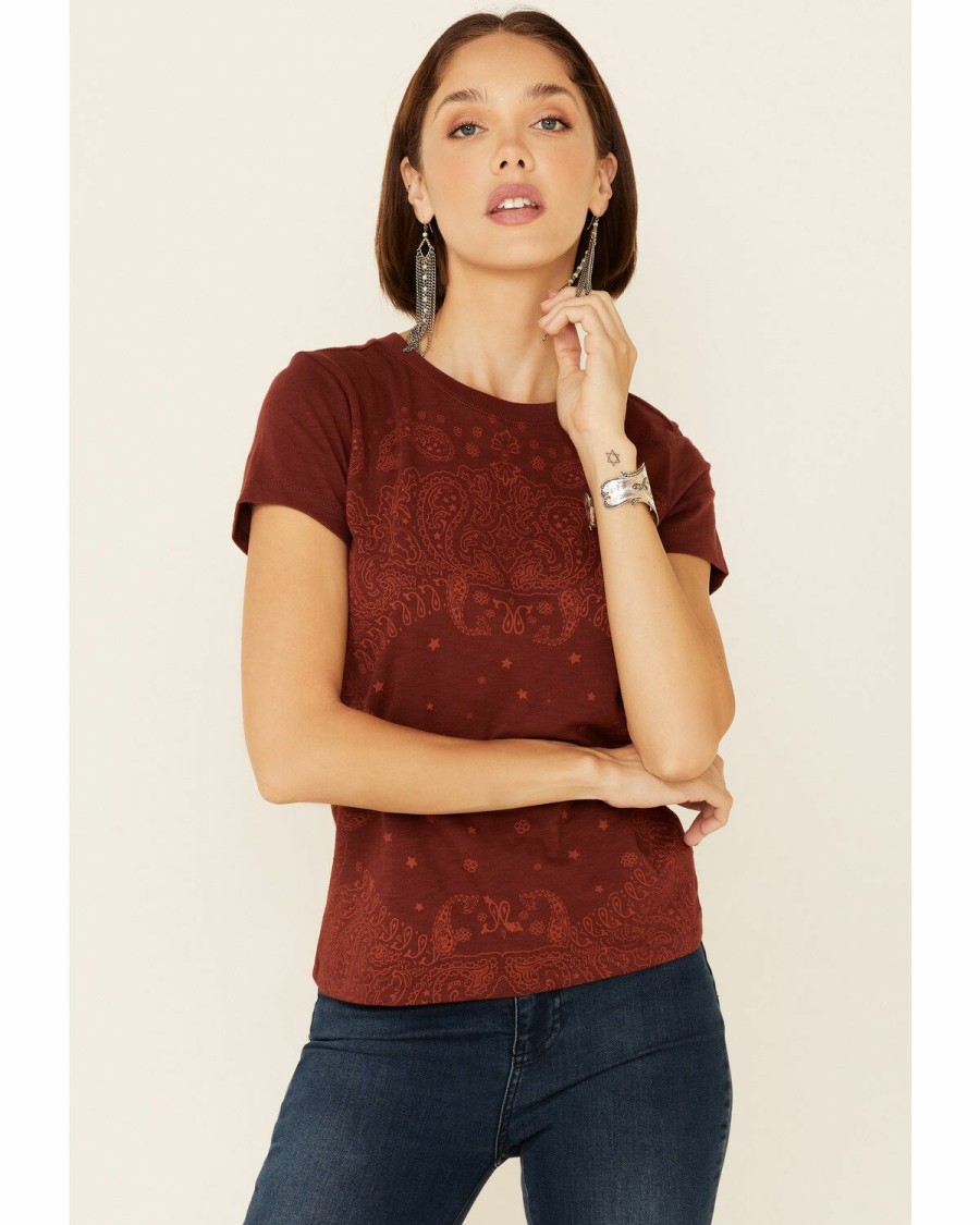 Gifts * | Sale Online Shyanne Women'S Chocolate Bandana Shadow Print Short Sleeve Tee