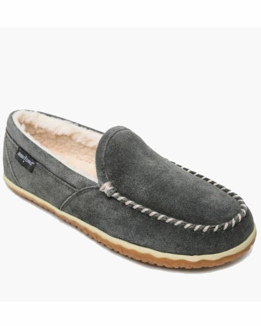 Men * | Hot Selling Minnetonka Men'S Grey Tilden Slippers Moc Toe