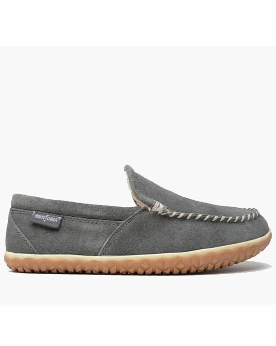 Men * | Hot Selling Minnetonka Men'S Grey Tilden Slippers Moc Toe