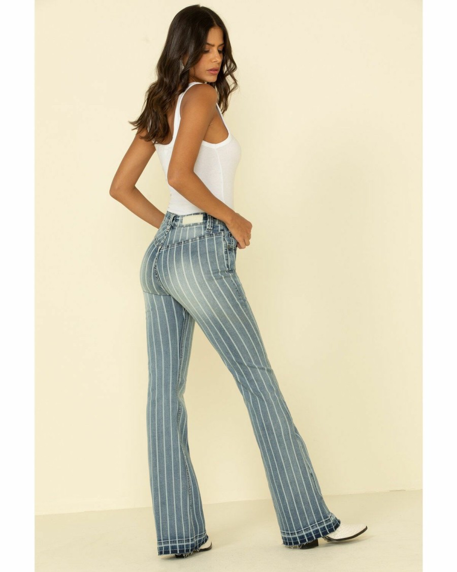 Women * | Sale Online Rock & Roll Denim Women'S High Rise Stripe Trouser