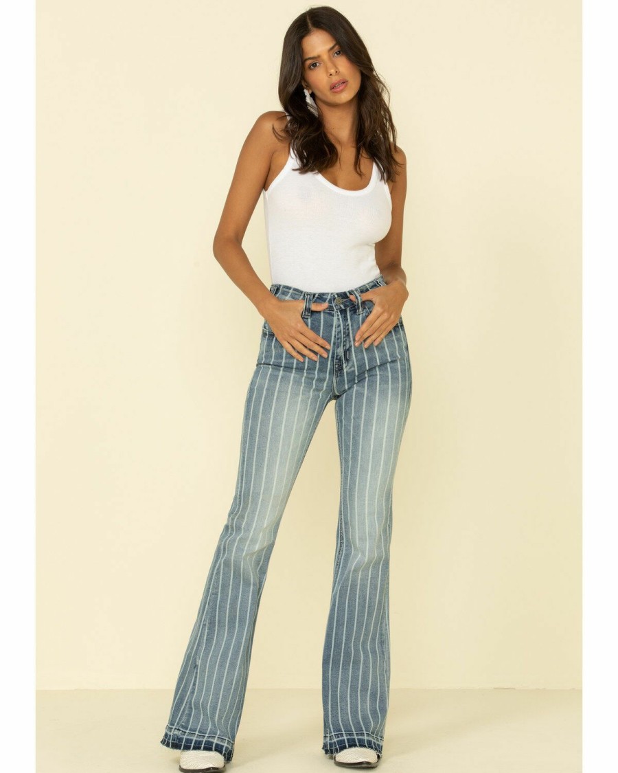 Women * | Sale Online Rock & Roll Denim Women'S High Rise Stripe Trouser