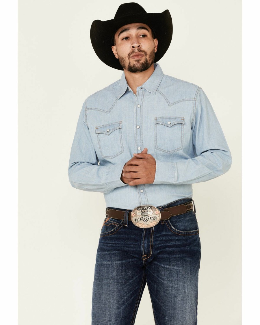 Men * | New Wrangler Retro Men'S Long Sleeve Denim Snap Shirt