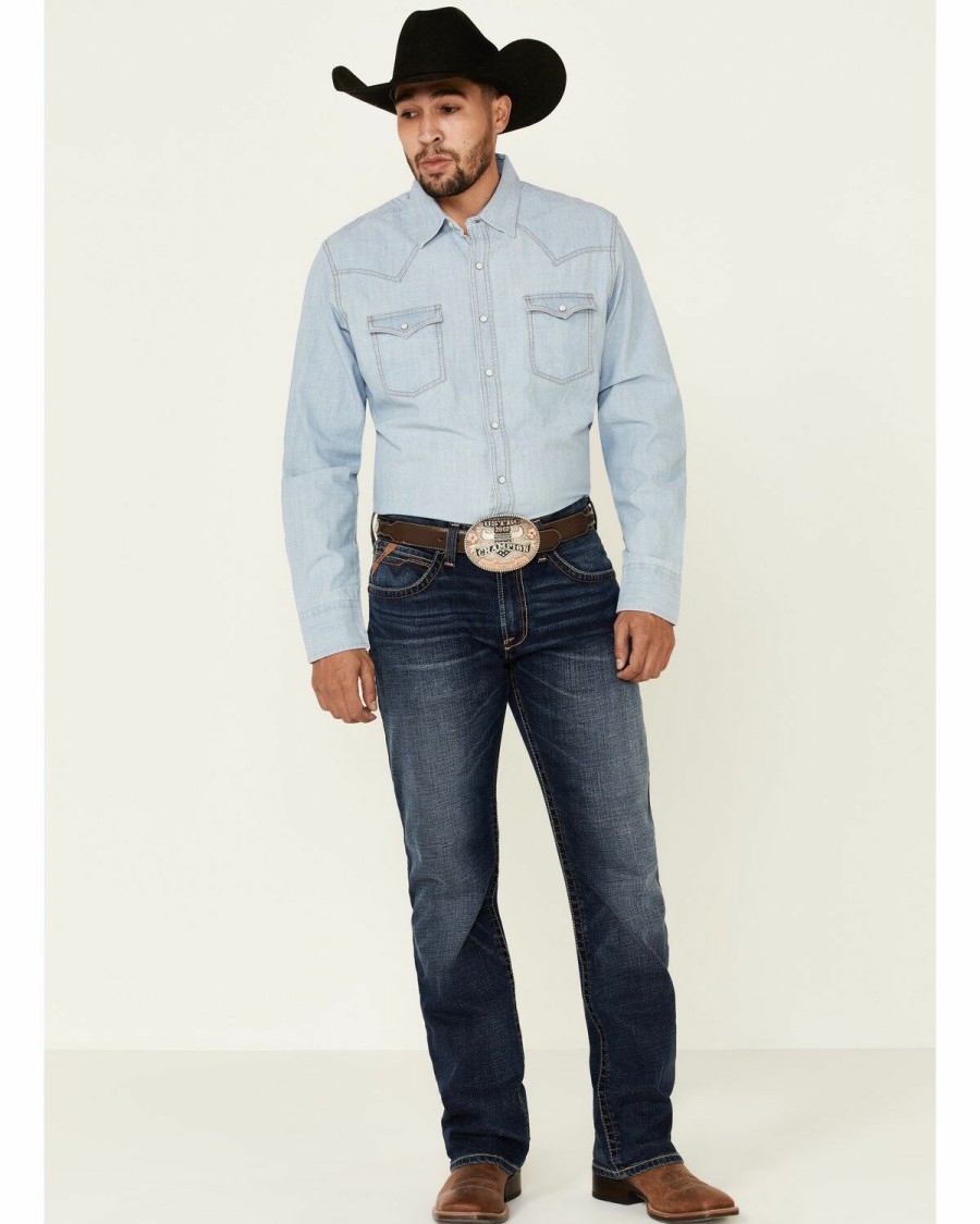 Men * | New Wrangler Retro Men'S Long Sleeve Denim Snap Shirt