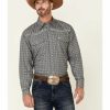 Men * | Unique Cowboy Hardware Men'S Grey & Navy Plaid Long Sleeve Snap Western Shirt