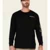 Men * | Hot Selling Wrangler Fr Men'S Black Camo Logo Long Sleeve Work T-Shirt Big