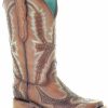 Women * | Latest Corral Women'S Tan Embroidery & Studs Western Boots Square Toe