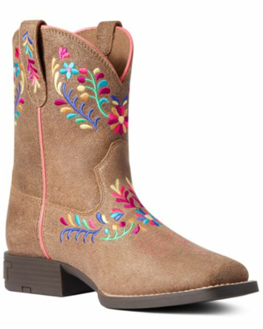 Kids * | Top Selling Ariat Girls' Wild Flower Western Boots Wide Square Toe