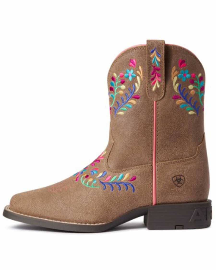 Kids * | Top Selling Ariat Girls' Wild Flower Western Boots Wide Square Toe