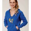 Women * | Sale Online Roper Women'S Blue Hooded Bronco Rider & Cactus Pullover Sweatshirt