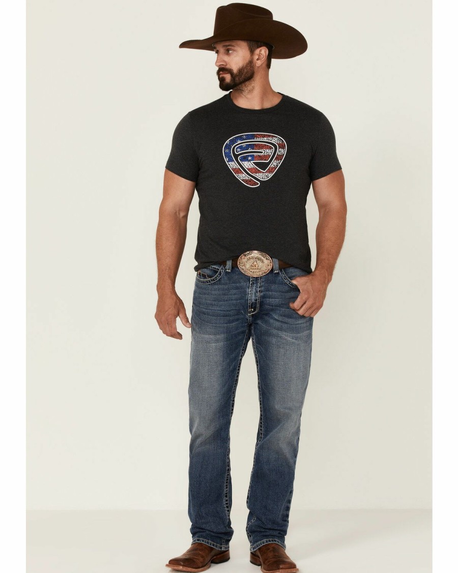 Men * | Premium Rock & Roll Denim Men'S Charcoal Patriotic Logo Short Sleeve T-Shirt