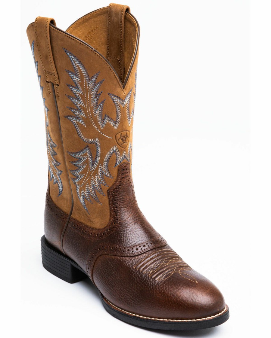 Men * | Discount Ariat Barrel Brown Stockman Cowboy Boots Round Toe