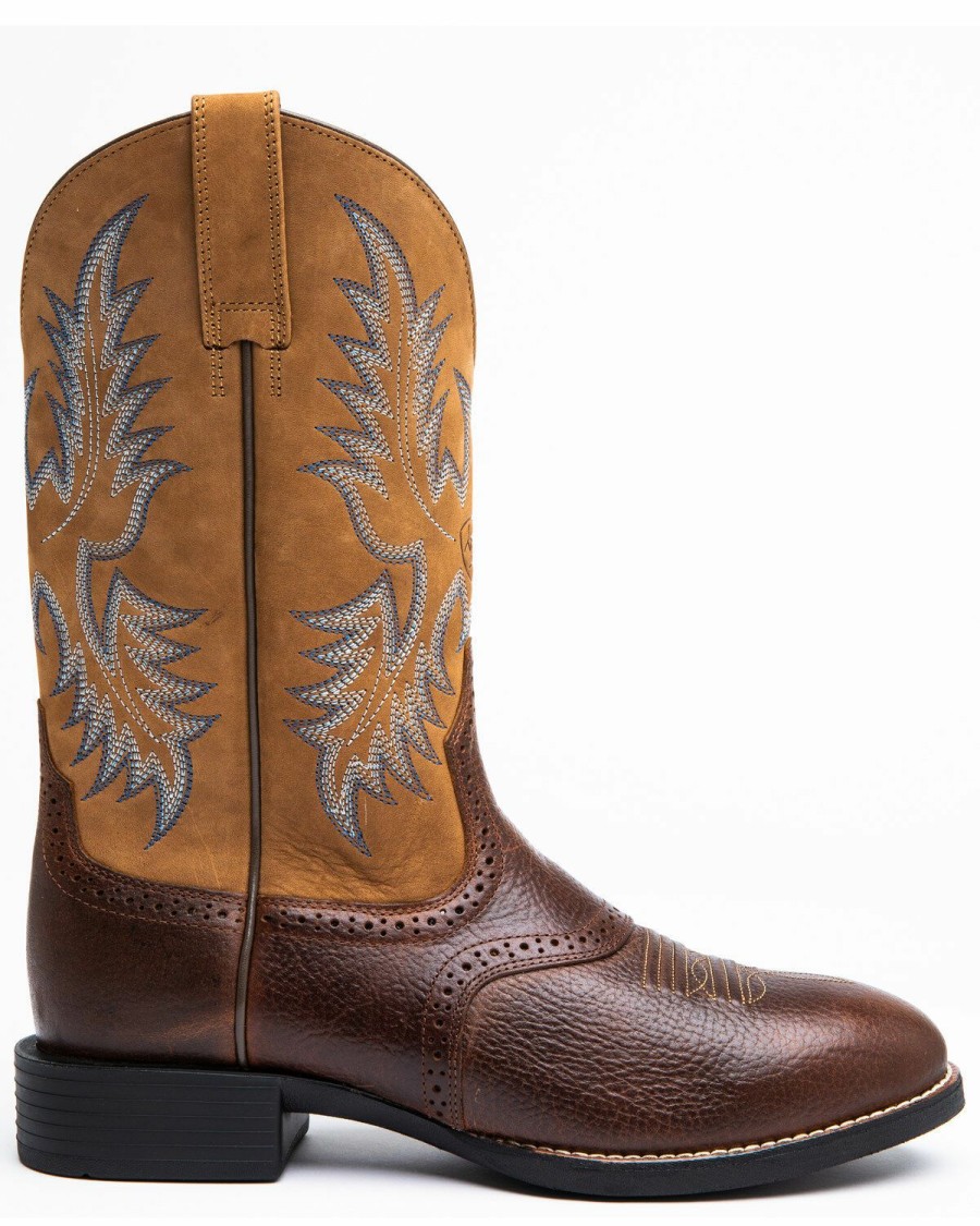 Men * | Discount Ariat Barrel Brown Stockman Cowboy Boots Round Toe