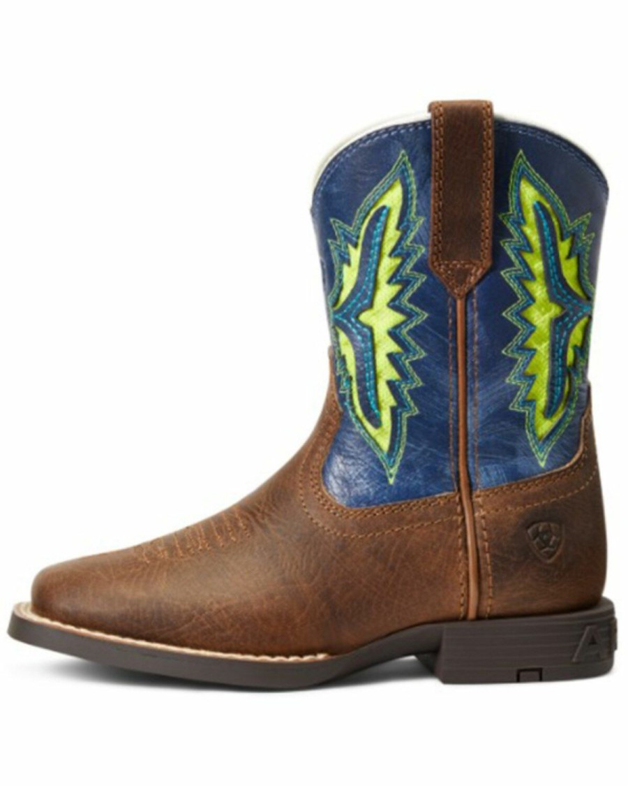 Kids * | Top Selling Ariat Boys' Koel Venttek Easy Fit Rowdy Rust & Daring Indigo Full-Grain Western Boot Wide Square Toe