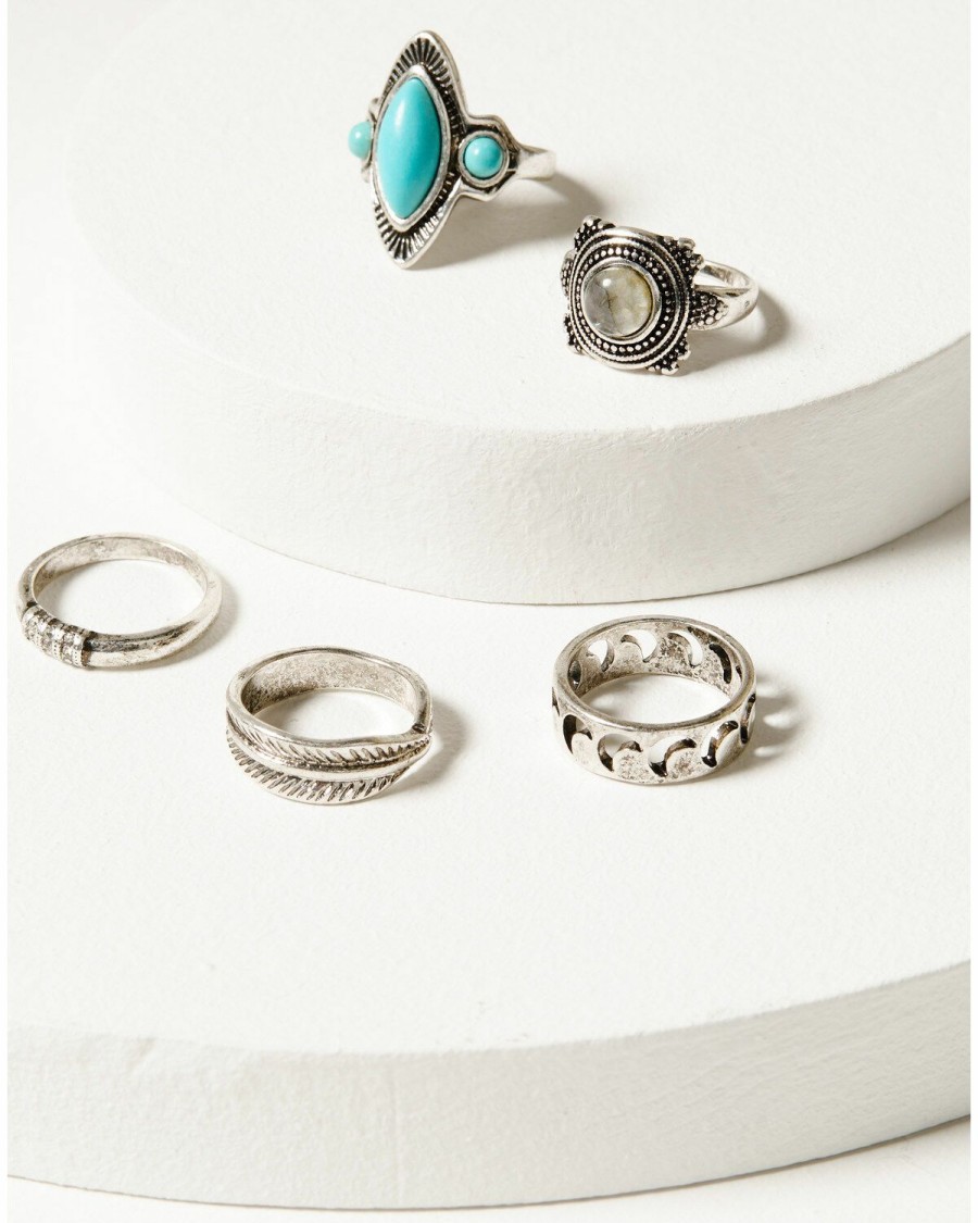 Women * | Exquisite Gifts Shyanne Women'S Labra Moon & Turquoise Ring Set