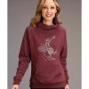 Women * | Special Offers Stetson Women'S Maroon Bucking Cowgirl Graphic Hoodie