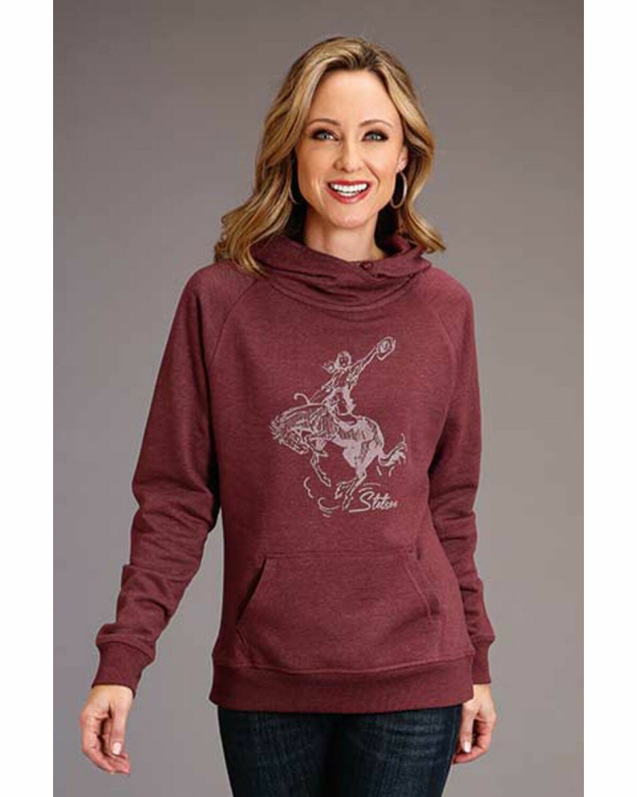 Women * | Special Offers Stetson Women'S Maroon Bucking Cowgirl Graphic Hoodie