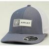 Men * | Hot Sell Ariat Men'S Light Blue Rectangle Logo Patch Mesh-Back Flex-Fit Ball Cap