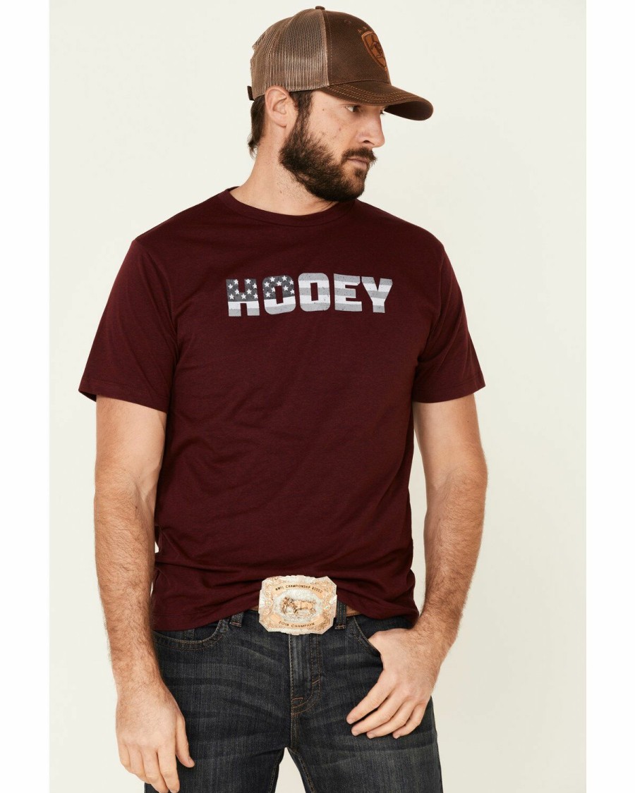 Men * | Sale Online Hooey Men'S Burgundy Flag Logo Graphic T-Shirt