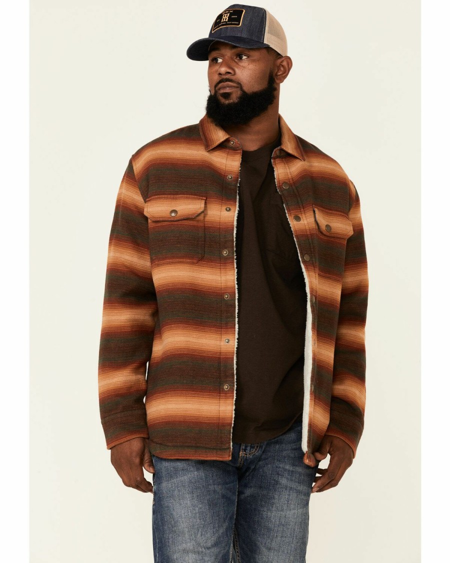 Men * | Sale Online Pendleton Men'S Green & Brown Striped Sherpa-Lined Snap-Front Shirt Jacket