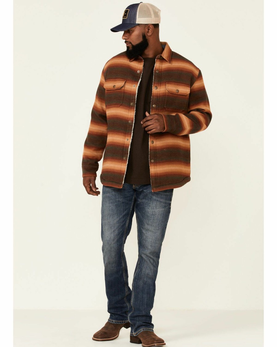 Men * | Sale Online Pendleton Men'S Green & Brown Striped Sherpa-Lined Snap-Front Shirt Jacket