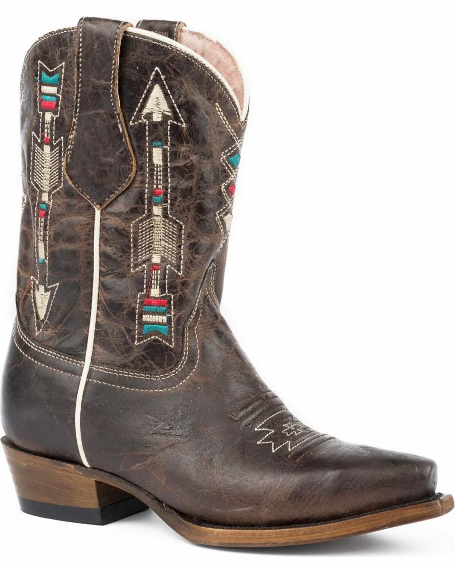 Gifts * | New Threads Roper Girls' Arrows Waxy Brown Leather Cowgirl Boots Snip Toe