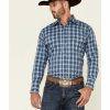 Men * | Bestsellers Wrangler Men'S Wrinkle Resist Blue Small Plaid Long Sleeve Snap Western Shirt