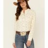 Women * | Discount Wrangler Women'S Ivory All-Over Cactus Print Long Sleeve Western Core Shirt