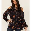 Women * | Sale Online Miss Me Women'S Cold Shoulder Long Sleeve Floral Top