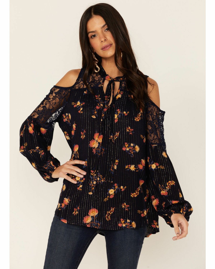 Women * | Sale Online Miss Me Women'S Cold Shoulder Long Sleeve Floral Top