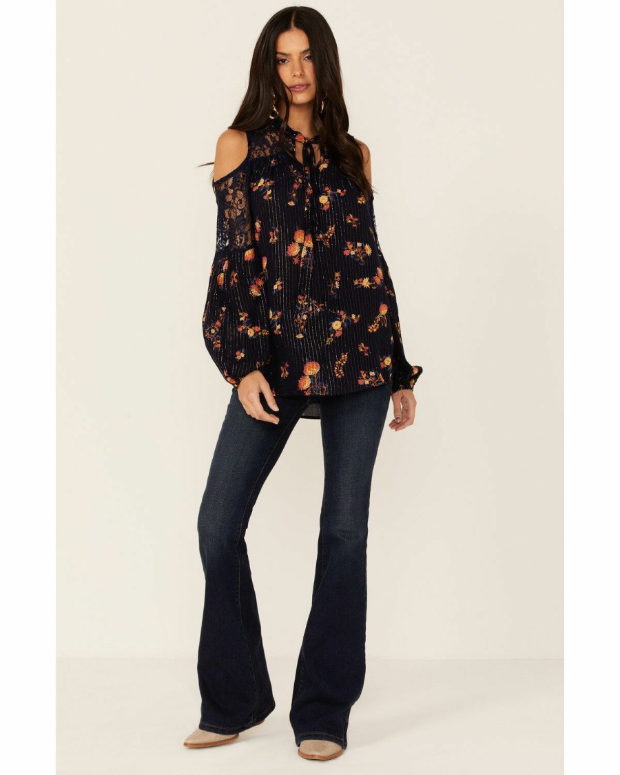 Women * | Sale Online Miss Me Women'S Cold Shoulder Long Sleeve Floral Top