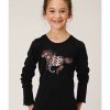 Kids * | Sale Online Roper Girls' Multicolored Horse Graphic Long Sleeve T-Shirt Black