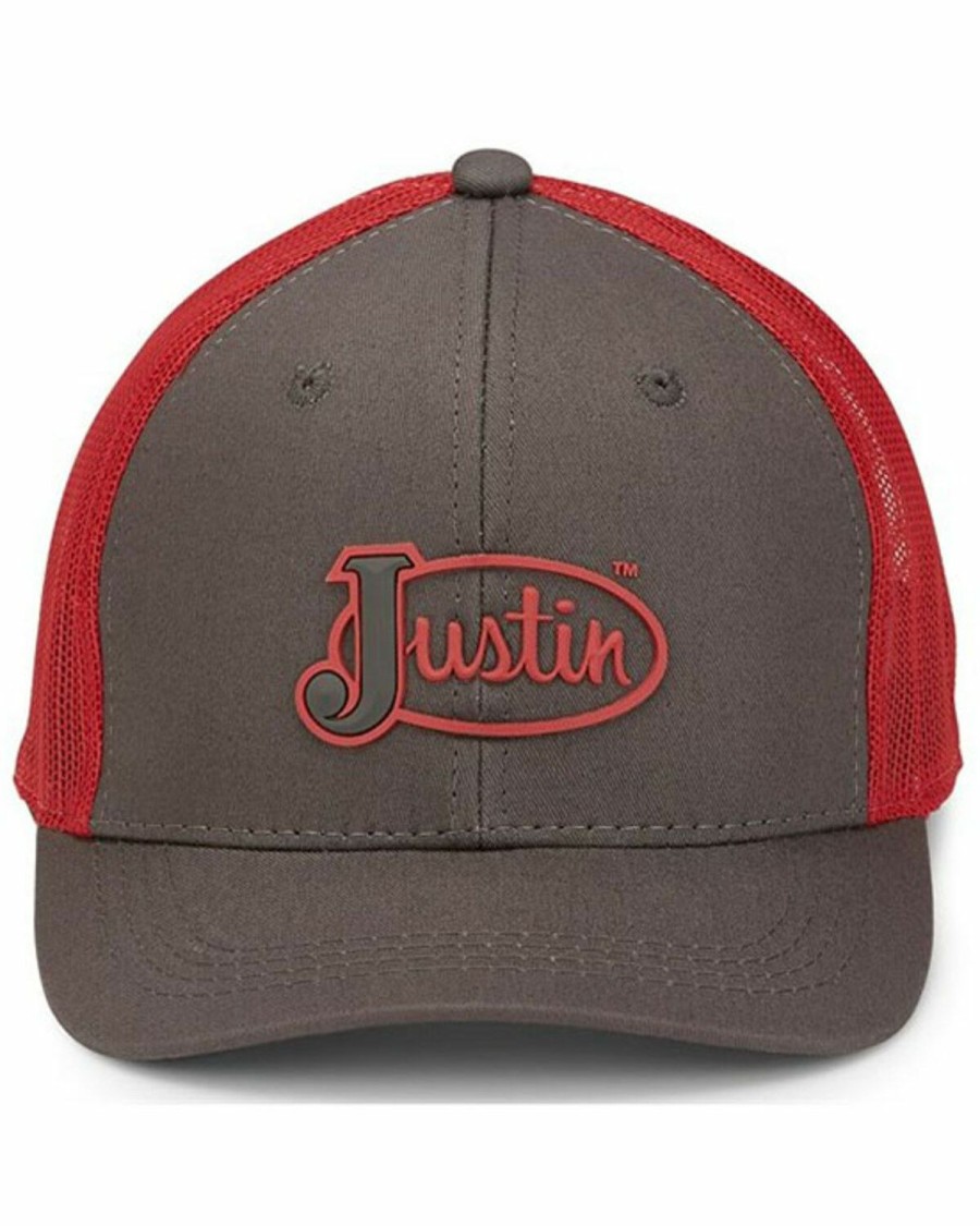 Men * | Best Sellers Justin Men'S Red Embroidered Rubber Front Cap